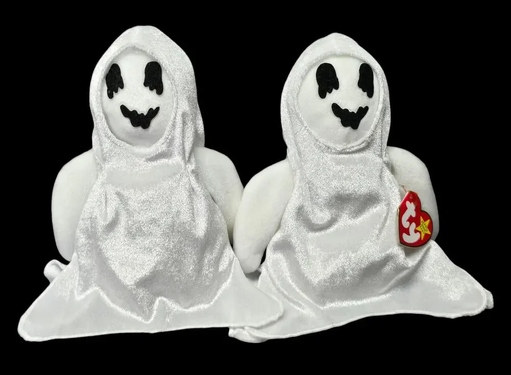 TY Beanie Babies Collection Sheets Hooded Ghost Halloween Pair Beanbag Plush